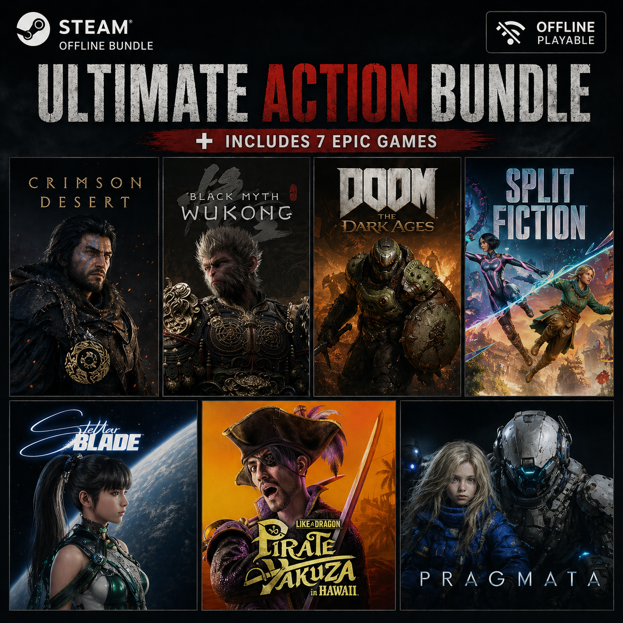 Pragmata + Crimson Desert + 5 Games Steam offline